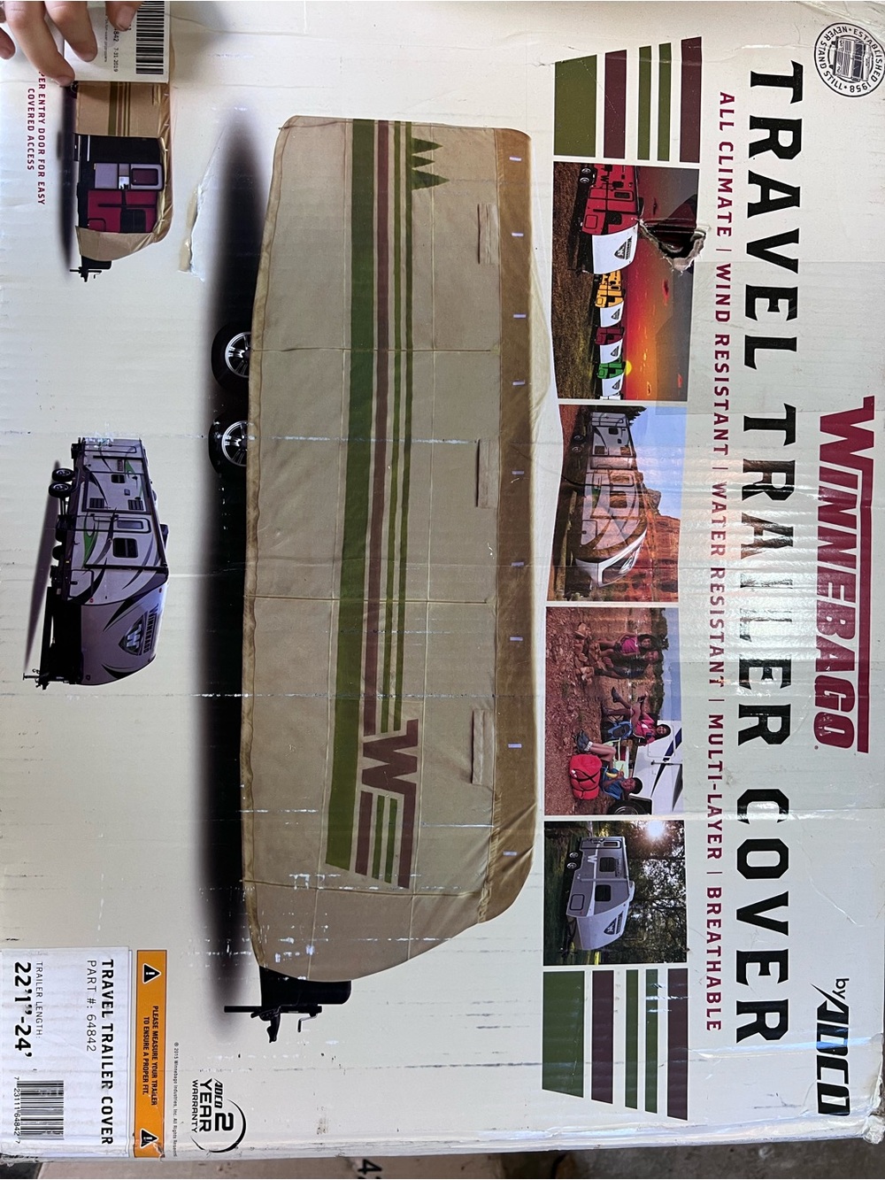 Winnebago Travel Trailer Cover - Tan with Green Stripes